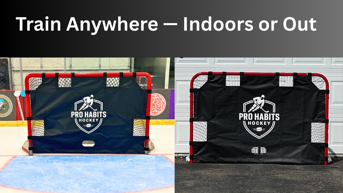 The tarp on a net at the rink and in a driveway: train anywhere, indoors or out