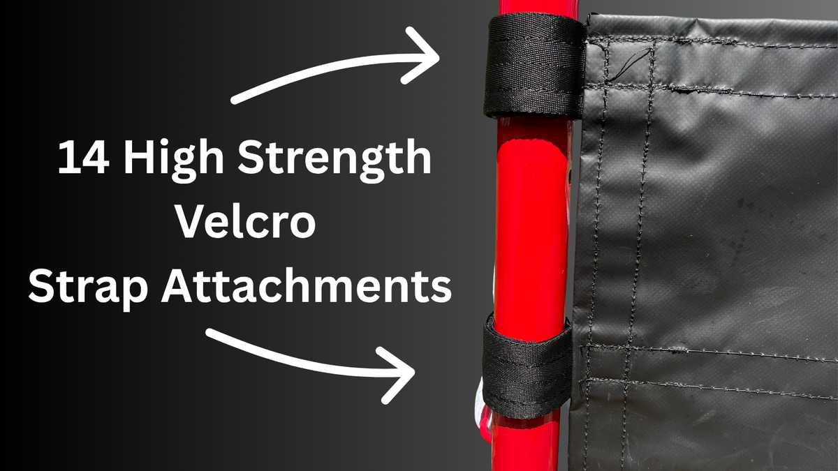 14 high-strength Velcro strap attachments holding the tarp to the net post