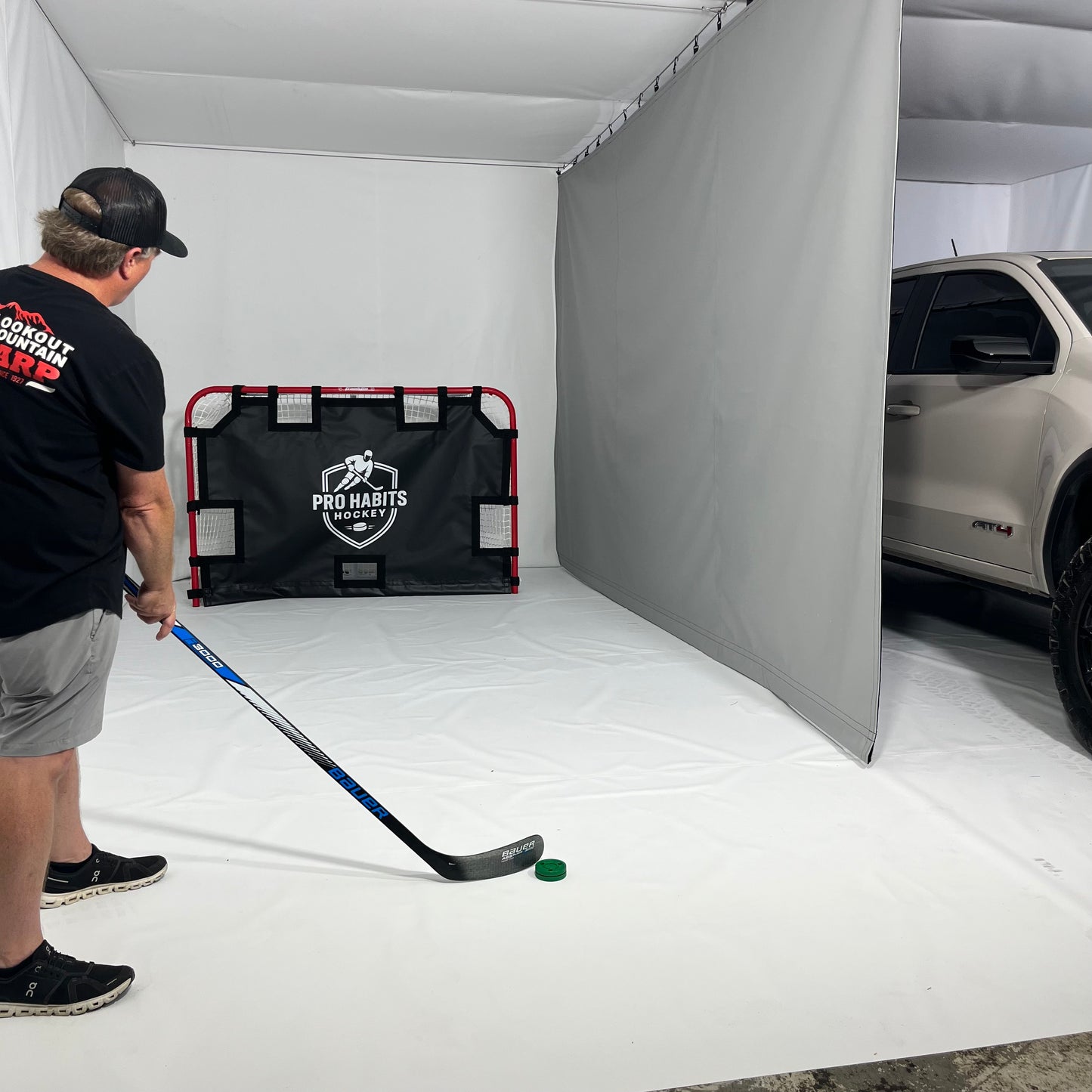 Heavy duty protective curtain closed around an indoor training area